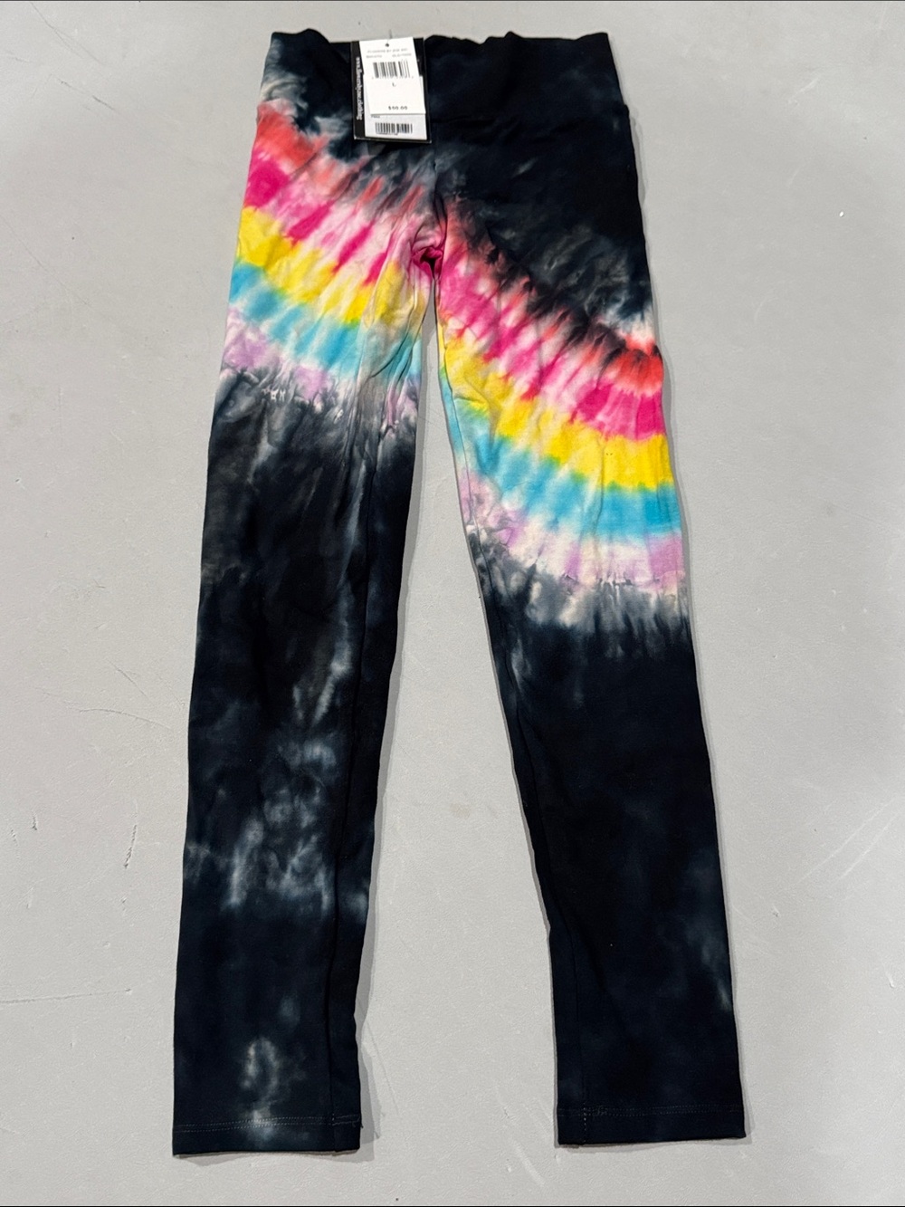 Flowers by Zoe Black Tie-Dye Leggings with Rainbow Stripe